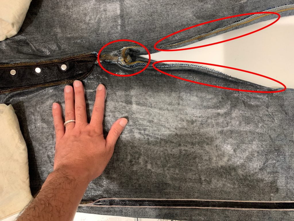 股部分や縫い目部分には糊を塗らない注意画像